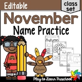 November Thanksgiving Turkey Name Activities for Preschool