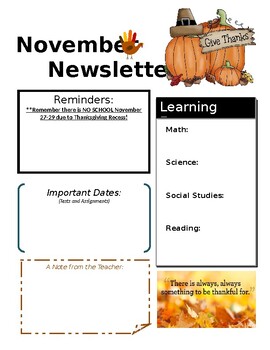 November Newsletter by Fetterkl | Teachers Pay Teachers