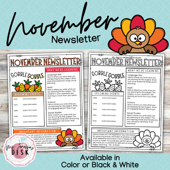 November Newsletter Template *Editable by Ms Jenessas Desk | TPT