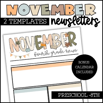 Preview of November Newsletter Template | November Calendar