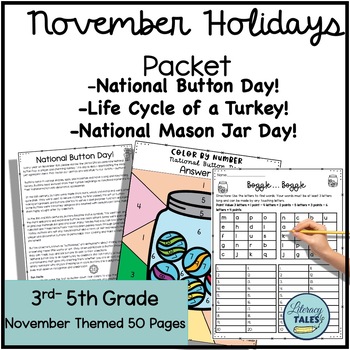 Preview of November No Prep ELA Packet -Holidays Edition