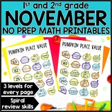 November No Prep Math Worksheets & Printables, Activities 