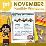 November No Prep Math and Literacy for 1st Grade - Thanksg