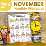 November No Prep Math and Literacy for 2nd Grade - Thanksg