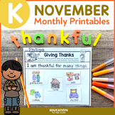 November No Prep Math and Literacy for Kindergarten - Than