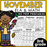 November No Prep Printables | 3rd Grade Fall Worksheets | 