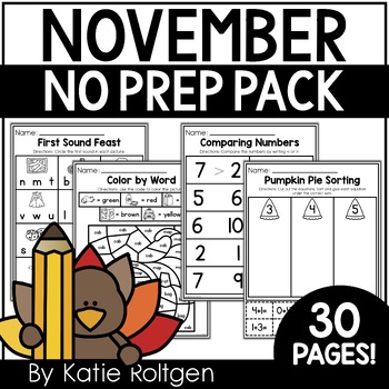 Preview of November No Prep Printables - Fall and Thanksgiving Activities for Kindergarten