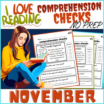 Preview of November No Prep Reading Comprehension Checks:30 Simple Stories for Early Reader