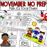 Thanksgiving Math and ELA Worksheets - November No Prep fo