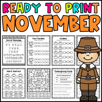 Preview of November No Prep Worksheets | Thanksgiving Workbook | Ready to Print
