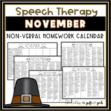 November Speech Therapy Non-Verbal Homework Calendar