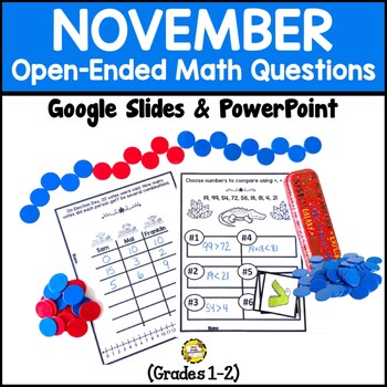 Preview of November Open-Ended Math Questions for Journals or Do-Nows Low Prep Printables