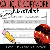 November 2023 PRINTING Catholic Copywork with Saints' Feas