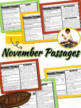 Preview of November Reading Comprehension Passages | Thanksgiving