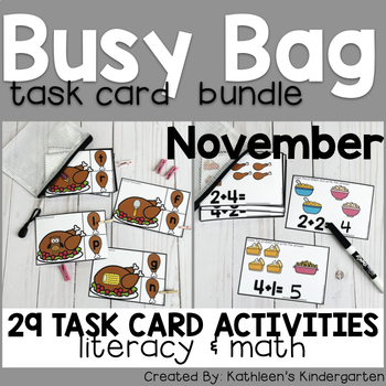 Preview of November Phonics and Math Task Card Bundle
