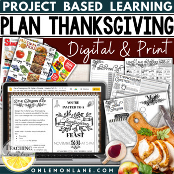 Preview of November Plan Thanksgiving Dinner Meal Math ELA Project Activities PBL Worksheet