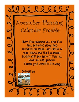 Preview of November Planning Calendar (Freebie)