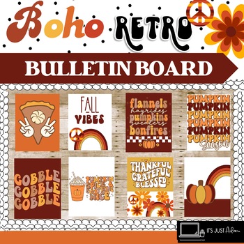 Preview of November Posters Bulletin Board ll Thanksgiving Posters Boho Retro Vibes October