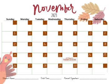 Preview of November "Practice" Calendar for Kids