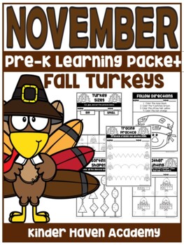Preview of November Pre-K Learning Packet (No Prep)