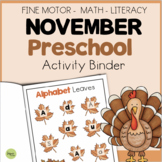 November Preschool Activities Binder - Prek Fine Motor, Ma