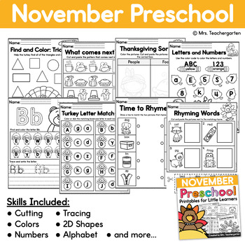 November Preschool Printables by Mrs Teachergarten | TpT
