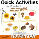 November Speech Therapy Quick Activities for Preschool wit