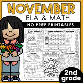 November No Prep Pack | 2nd Grade Fall Worksheets | Gramma