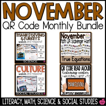 Preview of November QR Codes | Language Arts, Math, Science, and Social Studies