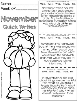 November Quick Writes Writing Prompts for Upper Elementary | TpT