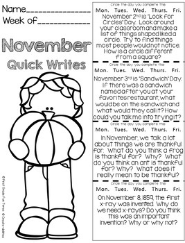 November Quick Writes Writing Prompts for Upper Elementary | TpT