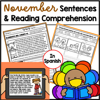 Preview of November Reading Comprehension in Spanish with Digital Resource