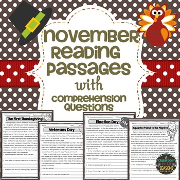 Preview of November Reading Comprehension Passages