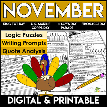 Preview of November Writing Prompts | Logic Puzzles | Literacy Centers | Reading