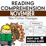 November Reading Passages Comprehension and Questions for 