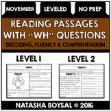 November Reading Comprehension Passages with "WH" Question