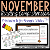 November Reading Comprehension Printable & Google Slides™ 