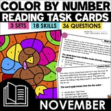 November Reading Comprehension Task Cards - Color by Numbe