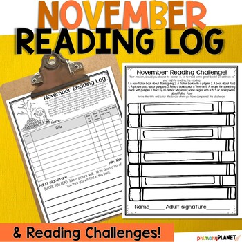 Preview of November Reading Logs - Reading Comprehension Worksheets - Reading Challenges