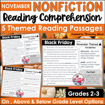 Preview of November Reading Passages with Comprehension Questions | November Activities