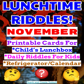 Preview of November Fall Riddle Cards Printable Lunch Box Notes  3rd 4th 5th grade