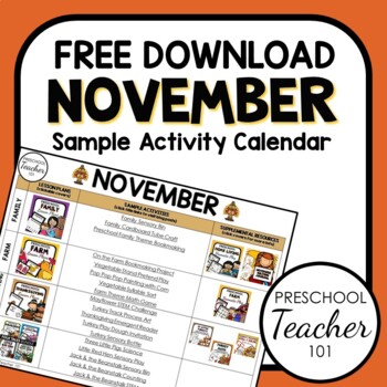 Preview of November Sample Activity Calendar for PreK and K