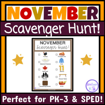 Preview of November Activity Scavenger Hunt Preschool Elementary Special Ed Fall Activity