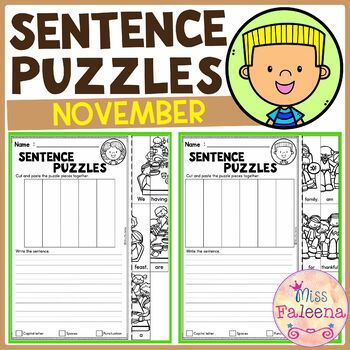 November Sentence Puzzles by Miss Faleena | Teachers Pay Teachers