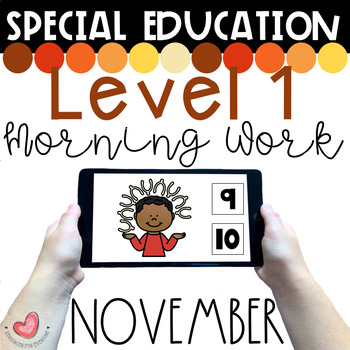 Preview of November Special Education Digital Morning Work-Level 1-Boom Cards™