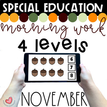 Preview of November Special Education Digital Morning Work Bundle- 4 Levels-Boom Cards™
