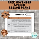 FREE November Speech Lesson Plans PK-2nd
