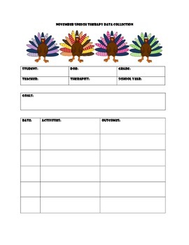 Preview of November Speech Therapy Data Collection Sheet