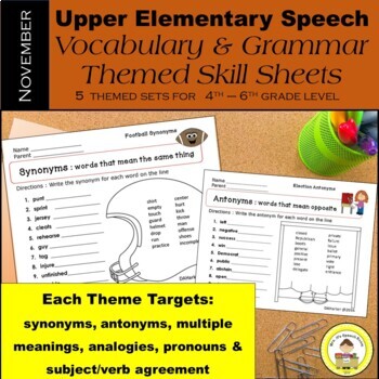 Preview of November Speech Therapy for Upper Elementary Language Worksheets