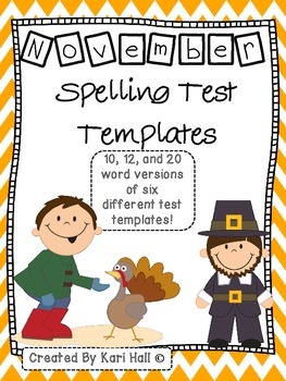 Preview of November Spelling Test Templates